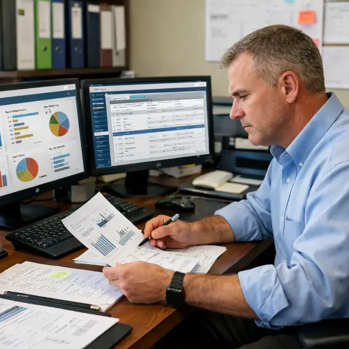 professional man chief analyzing fire department software procurement data
